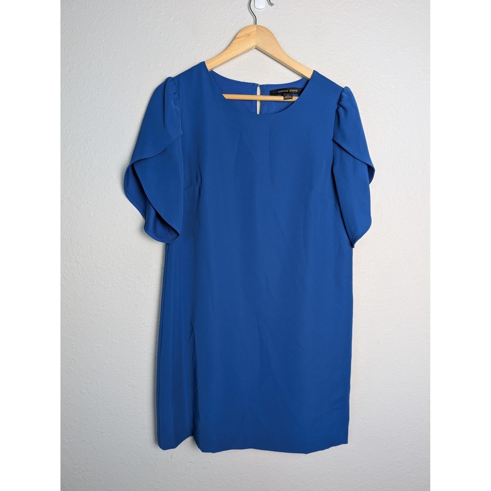 Cynthia Steffe Dress Womens 8 Blue Short Shift Flutter Ruffle Sleeve Lined